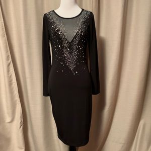 Long Sleeve Black Jeweled Dress by Venus